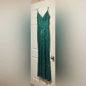 Elegant Green Fringe Sequin Dress